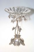 Late Victorian silver plated centre piece with vines, 43cm high including bowl.