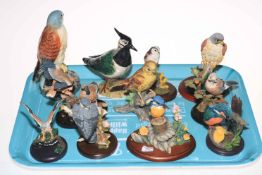Collection of eleven bird ornaments including Beswick Lapwing and Beneagles Kestrel,