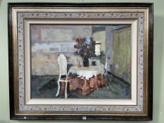 Large Continental signed Still Life oil on canvas, 73cm by 98cm, in floral decorated frame.