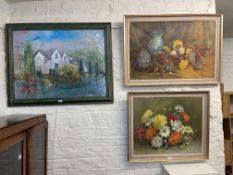 Dorothy Dean, two floral oil paintings and four various oil paintings (6).