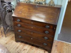 Georgian mahogany four drawer bureau with well fitted interior, 104cm by 101cm by 51cm.