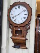 Victorian inlaid drop dial wall clock, 82cm.