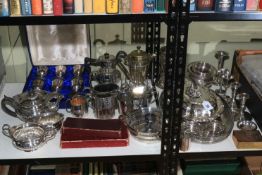 Good collection of silver plate including cased goblets, teapots, serving tray, toast rack, etc.