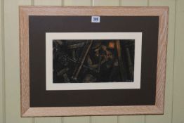 Norman Cornish, Miner Cranking Prop, pastel, 17cm by 31cm, framed.