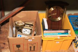 Wall clock, Edwardian inlaid mantel clock, clock parts and books, etc.