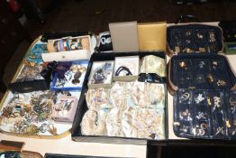 Large collection of costume jewellery, pearls and watches.