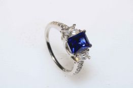 Silver blue stone dress ring, size O.