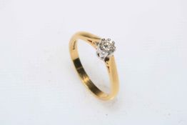 Solitaire diamond 18 carat gold ring, approximate 0.25 carat, size N.