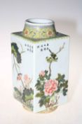 Chinese Republic square vase/lamp base with Famille Rose and exotic bird decoration, 27cm high.