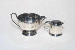 Silver 'tankard' mustard pot, Birmingham 1915, and cream jug, Birmingham 1931 (2).