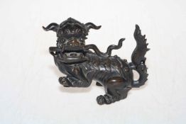 Chinese bronze foo dog, with snake, 17cm across.