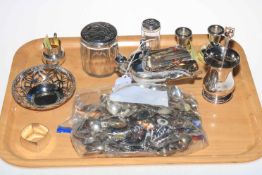 Tray lot with silver and EP including silver napkin ring, tiny jug,