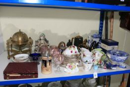 Brass globe on stand, Spode, Pearline yellow glass, telescope, etc.