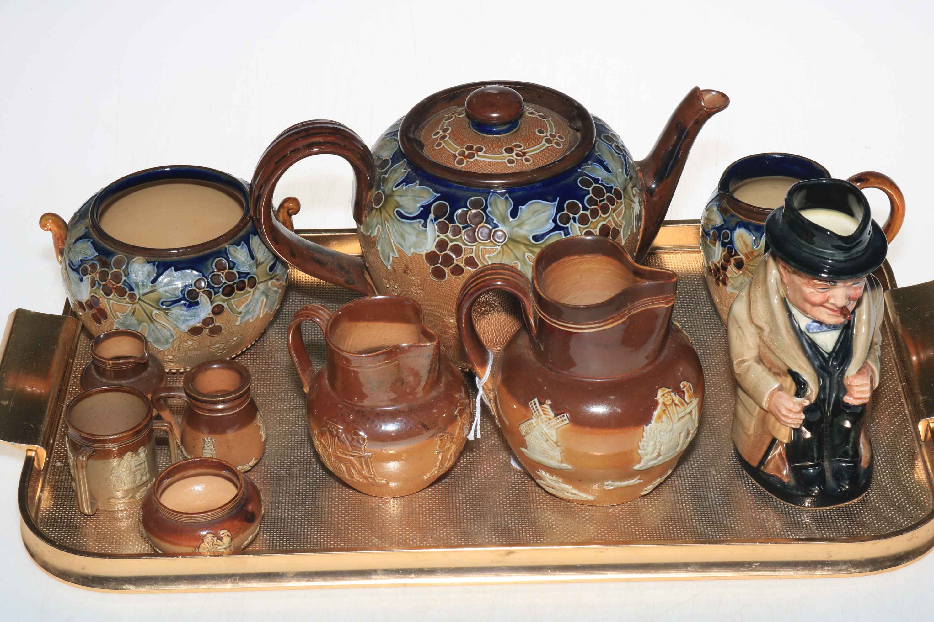 Doulton Slaters Patent stoneware tea set, Churchill toby jug,