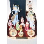 Four Royal Worcester figures including Peace and Springtime, Coalport Goose Girl and two others,