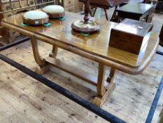 Art Deco walnut extending dining table and leaf, 78cm by 166cm by 85cm, fully extended.