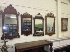 Four various Regency style fretwork wall mirrors and gilt framed bevelled pier mirror (5).