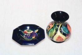 Moorcroft fig and fruit vase, 9.5cm, and Moorcroft orchid ashtray (2).