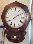 Victorian mahogany drop dial fusee wall clock, 62cm by 47cm.