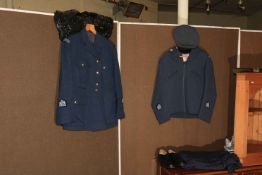 Collection of military uniform, gas mask, shoes, tent, etc.