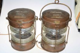 Pair of ships lamps 'not under command', 34cm high.