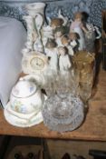 Four Lladro and three Nao figurines, Aynsley Wild Tudor, carriage clock, glass, etc.