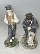 Two Royal Copenhagen figures, shepherd boys with dog and large mallet, 782 and 620, tallest 22cm.