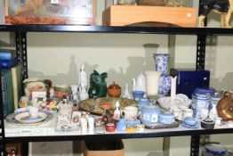 Collection of decorative porcelain including Wedgwood Blue Jasperware, Minton, Ringtons, Beswick,