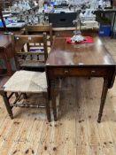 19th Century mahogany Pembroke table and pair rush seated country dining chairs.