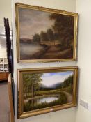 Five various land and seascape oil paintings.