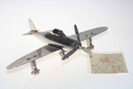 Steel WWII fighter plane model, and WWII German pilots map (2).