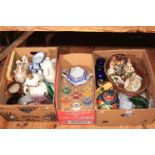 Collection of Hummel figurines, glass, lustre ware jug, Masons table lamp, etc.