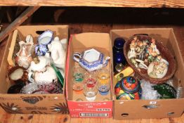 Collection of Hummel figurines, glass, lustre ware jug, Masons table lamp, etc.