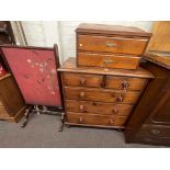 Victorian pine chest of two short above three long drawers and pine two drawer slope front writing