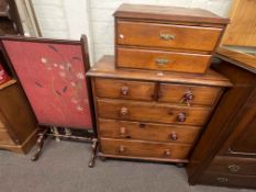 Victorian pine chest of two short above three long drawers and pine two drawer slope front writing