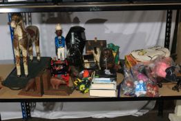 Black Forest style bears and bookends, horse baby walker, toys, pair of dogs of fo, etc.