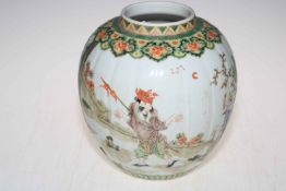 Large Chinese ovoid Famille Verte vase decorated with figures, 21cm.