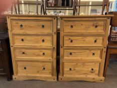 Pair Continental pine four drawer chests, 131cm by 91.5cm by 48cm.