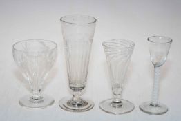 Antique cotton twist wine glass, wrythen ale glass and two others (4).