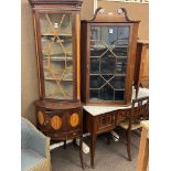 Late Victorian mahogany and satinwood inlaid astragal glazed top corner cabinet and 19th Century