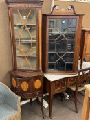 Late Victorian mahogany and satinwood inlaid astragal glazed top corner cabinet and 19th Century