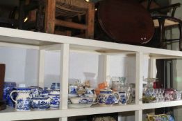 Ringtons caddies, jugs and teapot, assorted blue and white china,