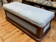 Victorian mahogany framed upholstered ottoman, 47cm by 125cm by 53cm.