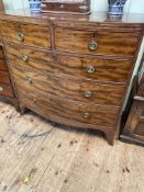 19th Century mahogany bow front chest of two short above three long drawers on splayed legs,