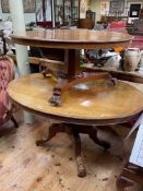 Victorian mahogany oval loo table and low Victorian mahogany circular table.