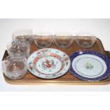Sampson Armorial plate, Oriental plate and nine cut glass finger bowls.