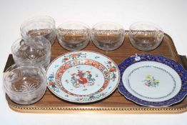 Sampson Armorial plate, Oriental plate and nine cut glass finger bowls.