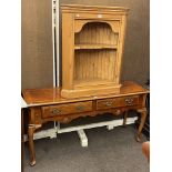 Walnut banded two drawer console table on cabriole legs and pine open corner cabinet (2).