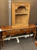 Walnut banded two drawer console table on cabriole legs and pine open corner cabinet (2).