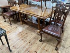 Art Deco walnut extending dining table and leaf, 78cm by 166cm by 85cm, fully extended,